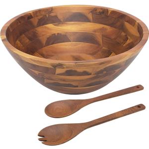 AIDEA Salad Bowls, Wooden Salad Bowls Set, Large Acacia Wood Serving Bowl for Fruits, Salad, 12.5" Big Salad Bowl with Serving Utensils