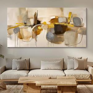 HGUAOA Abstract Wall Art for Living Room - Large Yellow and Orange Geometric Artwork - Modern Paintings for Office Decor - Contemporary Big Wall Decor for Home or Office 20×40IN