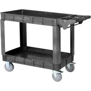 Finnhomy Commercial Grade 2Tier Heavy Duty Utility Service Cart 550 LBS Capacity 46.6" x 25.6" x 34.1" Rolling Cart with 5" Swivel Casters and Polypropylene Shelves, Dark Gray