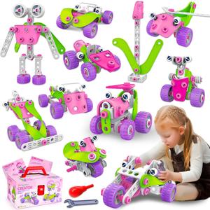 STEM Toys for 4 5 6 7 8+ Year Old Girl Birthday Gifts Pink Educational Building Toys for Kids Ages 4-8 5-7 8-10 Stem Activities Construction Toy for Girls 4-6 6-8 Creative Games Valentine Idea Gift