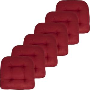 Sweet Home Collection Patio Cushions Outdoor Chair Pads Premium Comfortable Thick Fiber Fill Tufted 19" x 19" Seat Cover, 6 Pack, Red