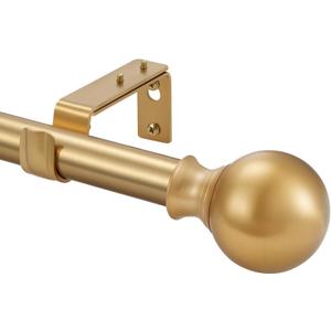 Window Curtain Rods 28 to 48 Inches, 1 Inch Diameter Adjustable Drapery Rod, Decorative Heavy Duty Curtains Rod with Fancy Round Finials for Living Room, Bedroom, Patio, Brushed Gold