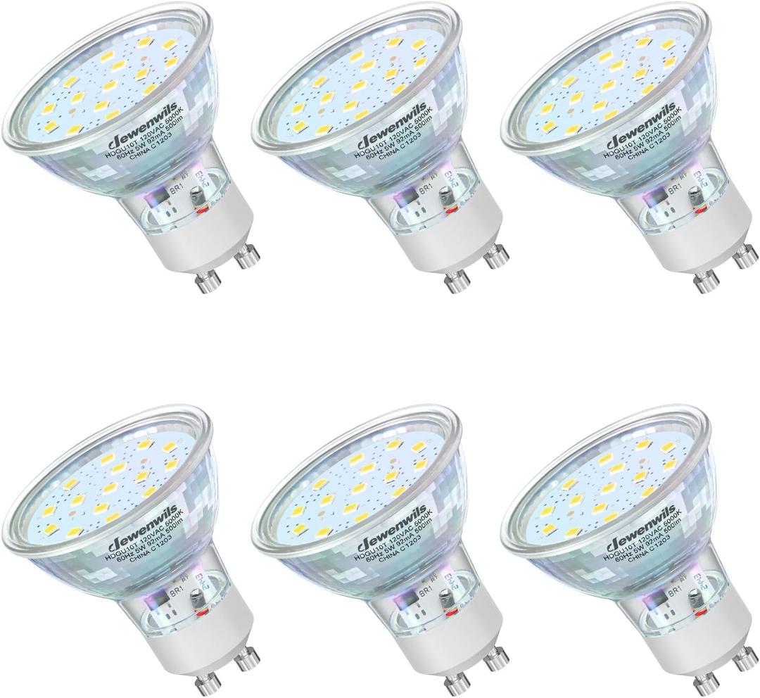 DEWENWILS GU10 Light Bulbs, Dimmable GU10 LED Bulb, 5W Equivalent 50W 5000K Daylight White Bulbs, Replacement for Track Lighting, 120 Flood Beam for Kitchen, Range Hood, Living Room, Bedroom, 6 Pack