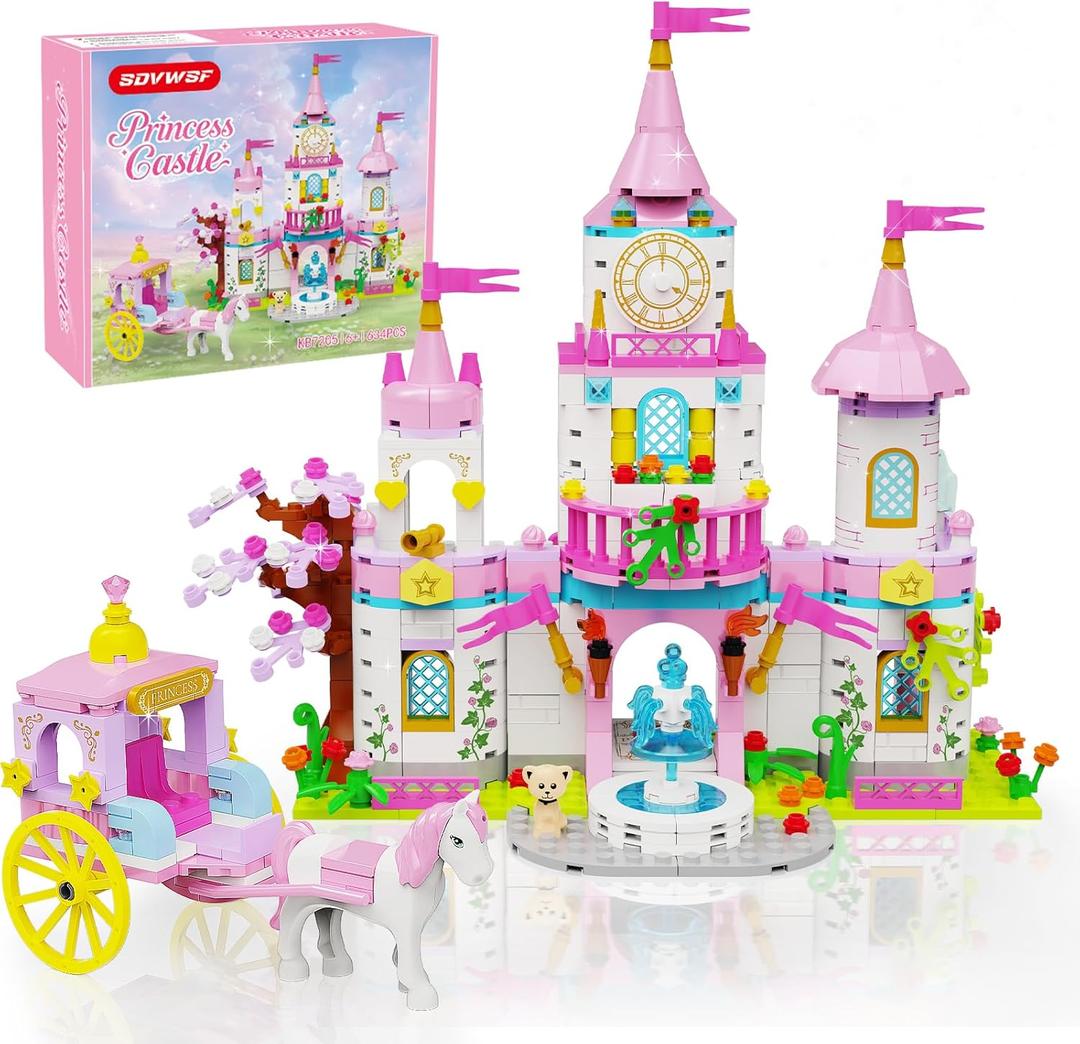 Princess Castle Building Blocks Set for Girls 6+ 634PCS Fairy Tale Dream Castle with Rotating Fountain & Movable Carriage Compatible with Lego Friends Gift for Kids, Girls, Princess Lovers