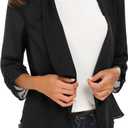 Urban CoCo Women's Ruched Sleeve Lightweight Thin Chiffon Blazer (Black, XL)