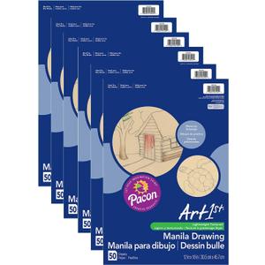 UCreate® Drawing Paper, Manila, Standard Weight, 12" x 18", 50 Sheets Per Pack, 6 Packs