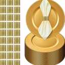 100 Pcs Gold Charger Plates with Napkin Rings Set Include 50 Gold Beaded Charger Plates 50 Napkin Rings, 13 Inch Plastic Round Chargers for Dinner, Wedding, Birthday, Party, Banquet, Table Setting, Large