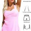 Modlily Surplice Tankini Swimsuits for Women, Two Piece Print Bathing Suit, Modest Coverage Tank Top with Board Shorts, Large