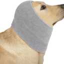 COMFPET Thickened Ear Wraps for Dogs, Dog Snood for Ear Hematoma, Pet Ear Muffs for Anxiety Relief Noise Bath, Ear Cover The Grooming & Force Drying, Calming Dog Neck and Ear Warmer, Ear Care(Gray, L), Set of 4