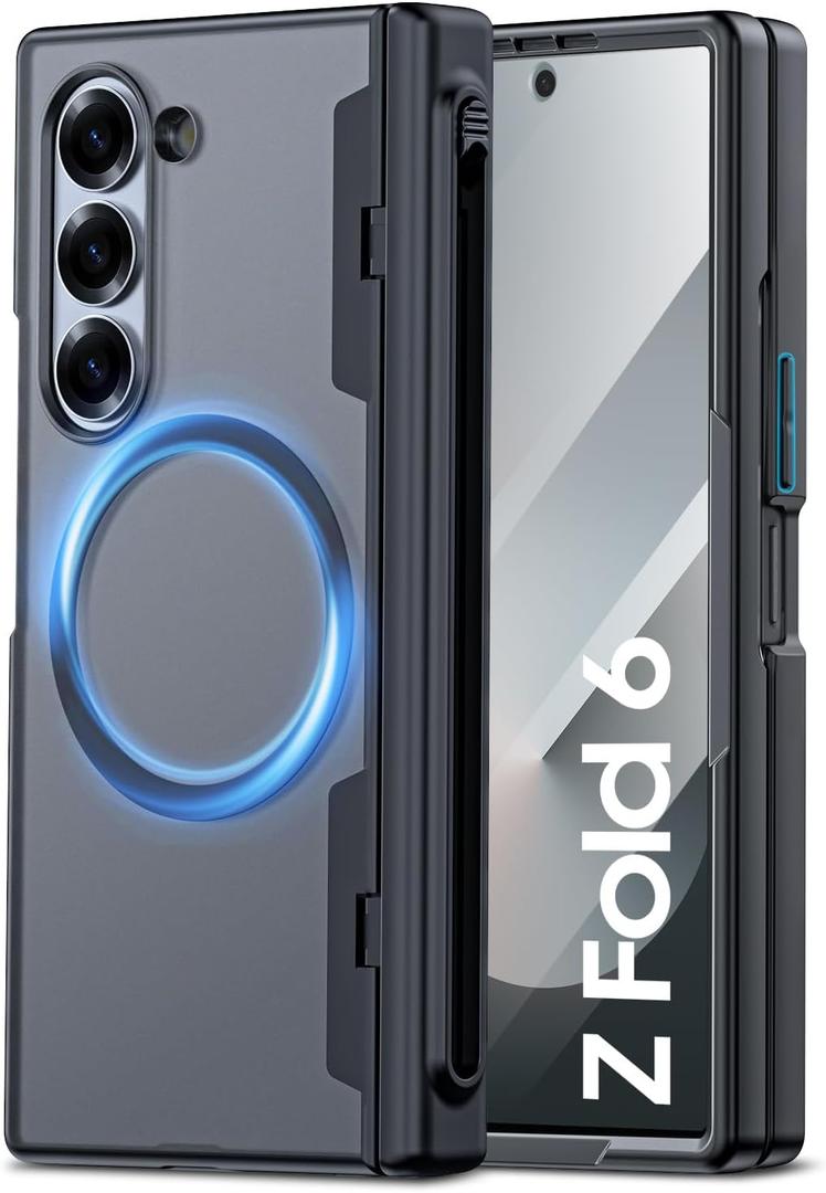 For Z Fold 6 Case, Compatible with MagSafe & S Pen Holder & Hinge Protection & HD Screen Protection, Slim Full Body Shockproof Protective Phone Case for Samsung z fold 6 (Matte Black)