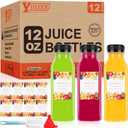 YULEER Plastic Juice Bottles with Caps 12PCS 12OZ Reusable Juice Bottles with Leakproof Lids, Brush, Funnel & Labels Clear Juice Containers for Juicing, Smoothies and Homemade Beverages