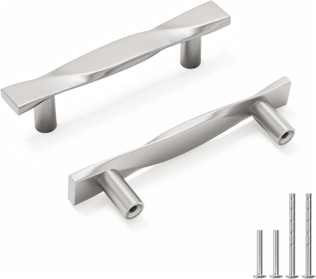 Rergy 10 Pack 3 Inch Brushed Nickel Cabinet Pulls Kitchen Handles Silver Cabinet Handles Dresser Drawer Pulls Modern Hardware (3in(76mm) Hole Center) Brushed Satin Nickel