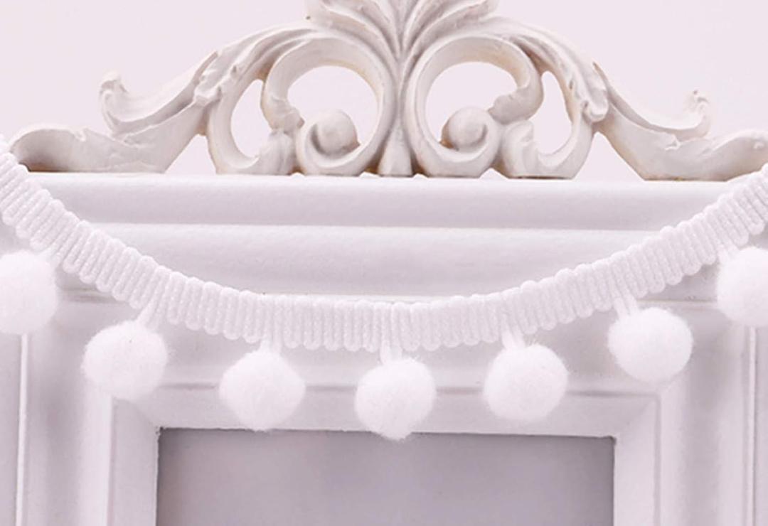 20 Yards Pom Fringe Trim,Mini Ball Tassel for Women,4/5inch Wide Soft Pompom Fringed Ribbon for Clothing Bedding Pillow Quilt Curtain Bag Sewing Accessories(White)