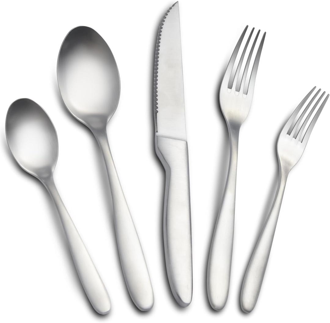 20 Pieces Silverware Set, Stainless Steel Flatware Set for 4, Matte Satin Polished Cutlery Set Include Forks Spoons and Knives, Dishwasher Safe Utensils Set for Home Restaurant