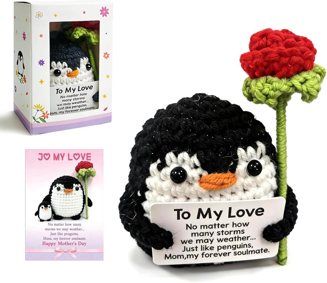 Mothers Day Card Gifts for Mom, Funny Mothers Day Gift Card for Mom from Daughter Son, Sentimental Mother's Day Card, Cute Crochet Penguin Decoration