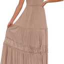 ZESICA Women's 2025 Summer Bohemian Strapless Off Shoulder Lace Trim Backless Flowy A Line Beach Long Maxi Dress (Pink)