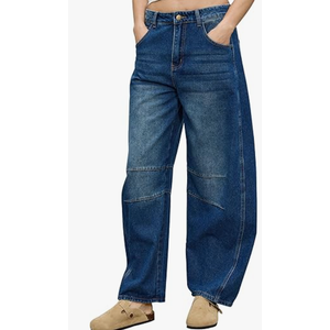 Barrel Jeans for Women Trendy High Waisted Wide Leg Baggy Cropped Relax Fit Stretch Denim Trouser Ankle Pants Size 2