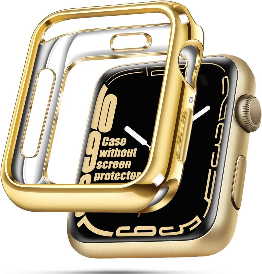 top4cus 45mm Case Soft Flexible Lightweight Anti-Scratch Overall Protective 45mm Iwatch Waterproof Cover Case Shiny Workout Shockproof Bumper Compatible with Apple Watch Series 9/8/7 - Gold