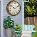 16 Inch Large Outdoor Clock, Waterproof Wall Clock with Thermometer, Battery Operated Silent Non-Ticking Vintage Wall Clock Quartz Round Clock Home Decor,Brown