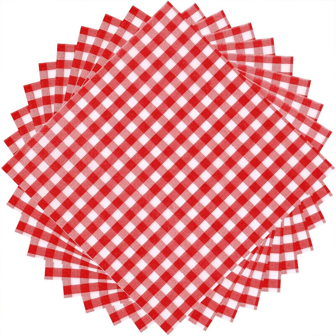 Tatuo 100 Sheet Red and White Gingham Paper Napkins Disposable Checkered Napkin Bulk 12.9 x 12.9 in Classic Buffalo Plaid Towels 3 Layers for Dinner Picnic BBQ Christmas New Year Birthday Party