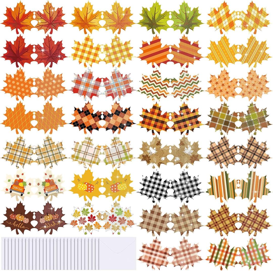 Humyoun 30 Pack Thanksgiving Diamond Painting Greeting Cards with Envelope Fall Maple Diamond Art Cards Bulk DIY Postcard 5d Round Drill Thanksgiving Art Craft for Adults Beginner