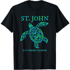 St John USVI Sea Turtle Retro Mens Womens Vacation Souvenir T-Shirt (Small, Black)