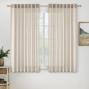 MIULEE Cream Linen Curtains 54 Inch Length 2 Panels for Bedroom Living Room, Soft Linen Textured Window Drapes Semi Sheer Light Filtering Back Tab Rod Pocket Farmhouse Modern Burlap Look Decor