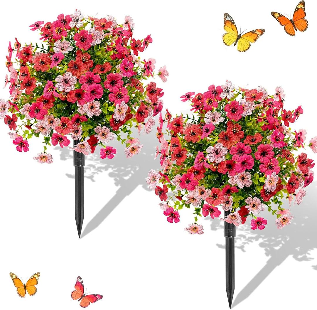 2 Pack Artificial Flowers for Outdoor, Fake Bushes and Shrubs 21''