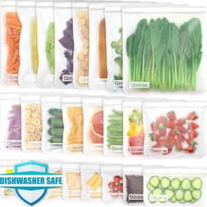 Reusable Food Storage Bags - 24 Pack Dishwasher Safe Freezer Bags, BPA Free Reusable Bags PEVA material, Leakproof Reusable Lunch Bag for Salad Fruit Travel - 8 Gallon 8 Sandwich 8 Snack Bags (Clear) Reusable Food Storage Bags - 24 Pack Dishwasher Safe Freezer Bags, BPA Free Reusable Bags PEVA material, Leakproof Reusable Lunch Bag for Salad Fruit Travel - 8 Gallon 8 Sandwich 8 Snack Bags (Clear)