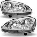 Headlights Assembly Compatible With 2005-2010 Volkswagen Jetta Type 5 sedan Wagon GTI 08-09 Wagon/06-09 Golf Rabbit Hatchback Chrome Housing Clear Reflector OEM Halogen only