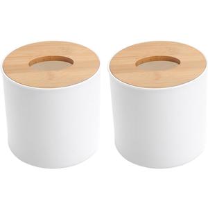 Cabilock Round Wooden Tissue Box Holder 5.1 Inch Compact Tissue Dispenser for Bathroom Kitchen Living Room Napkin Storage