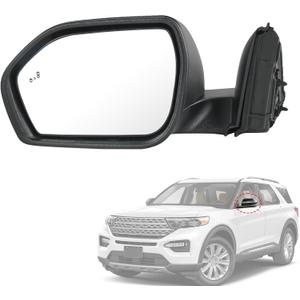 Door Mirror Left Driver Side Replacement For Ford Explorer 2020-2025, Replace LB5Z17683BA, FO1320674 Heated Blind Spot Puddle Lights Black 8Pins