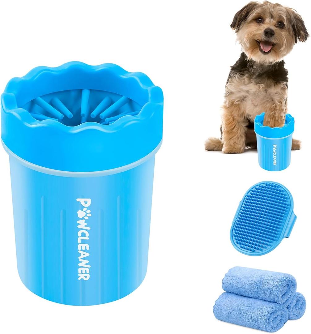 Comotech Dog Paw Cleaner, Portable Dog Paw Washer with 3 Absorbent Towels, Pet Cleaning Silicone Brush for Small Breed Dogs(Blue)