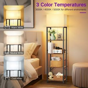 OUTONLIFE Plus Floor Lamp with Shelves & Remote, 5-Tier Dimmable Tall Standing Lamp with 3 Color Temperature LED Bulb, 1-Hour Timer, Memory Function, Wide Bookshelf for Display, Living Room, Bedroom