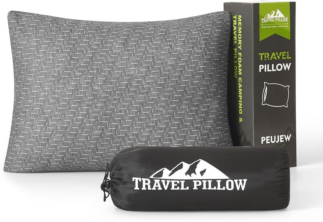 Small Shredded Memory Foam Pillow, Camping Pillow Travel Pillow - Compressible Medium Firm, Breathable Cover, Ideal Backpacking Hiking, Airplane and Car (S-16 x 12 Inch, Grey)