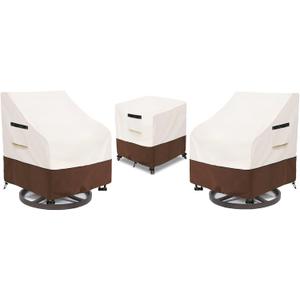 Aacabo Patio Furniture Set Covers for 3 Piece Outdoor Bistro,Waterproof 100% Outdoor Furniture Cover for 2 Swivel Chairs and Coffee Table,Beige