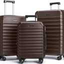 LIGHT FLIGHT Luggage Sets, 3 Piece Durable Suitcase Set with Spinner Wheels, 3 Pcs Hard Shell Lightweight Luggage with TSA Lock, Large Checked Travel Suitcases, 20/24/28 Inch,Brown