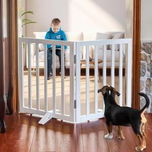 Dog Gate Indoor, Freestanding Dog Fence for The House, Doorways, Hallways,or Stairs,Pet Gate Foldable Wooden,Expandable 24" Height 2 Panels,White (2 Panels 40W x 24''H)