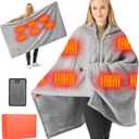 Brimekey Graphene Heated Blanket Battery Operated, 20000mAh Battery 7.4V Fast Heating Blanket Portable Heated Shawl, Cordless Rechargeable Heated Shawl 3 Temperature Settings, Gift for Women (Gray)