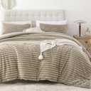 Smoofy Fluffy King Size Comforter Set 3 Pieces - Linen Fleece Fluffy Comforter Set, Luxury Fuzzy King Bedding Set, Soft King Bed Set All Season, Heavy Faux Fur Comforter with 2 Pillow Cases