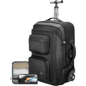 Carry on backpack with wheels, Rolling backpack with Dry-Wet Pocket, TSA Lock, Laptop Compartment, Water-Resistant for Men Women, Work, Air Travel3-Piece Set-Includes Toiletry & Storage Bag, Medium