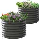 A ANLEOLIFE 2-Pack 3ft x 24 Tall Galvanized Raised Garden Beds Outdoor, Round Metal Planter Box for Planting Vegetables Flowers Herb, Anti-Rust & Easy-Setup, Quartz Grey