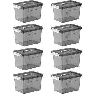 Clear Black Storage Bins with Lids 8 Pack, 5 Quart Stackable Plastic Storage Containers with Latching Lid, Transparent Closet Organization Boxes for Bedroom, Garage, Home Organization