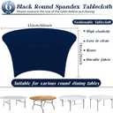 6Pcs 5FT Navy Blue Round Spandex Tablecloth 60 inch Stretchable Table Cover Tight Fit Stretch Tablecover Wrinkle Resistant Washable Table Cloth for Weddings Birthday Banquets Parties Festival