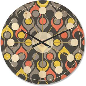 Abstract Retro Drops I  Mid-Century Modern Wood Clock, Large Oversized Decorative Wall Clock for Living Room, Bedroom, Office & Hallway Dcor (23x23, Gray)