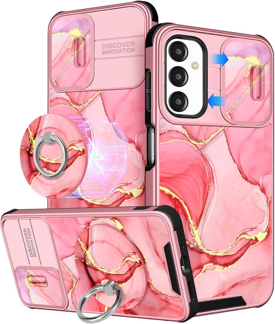Buleens for Samsung Galaxy A16 5G Phone Case - with Ring Stand & Camera Cover Aesthetic Cute Designed for Women Girls Pretty Girly Fashion Teens for Samsung A16 5G Cases Compatible with Magsafe (Pink Watercolor)