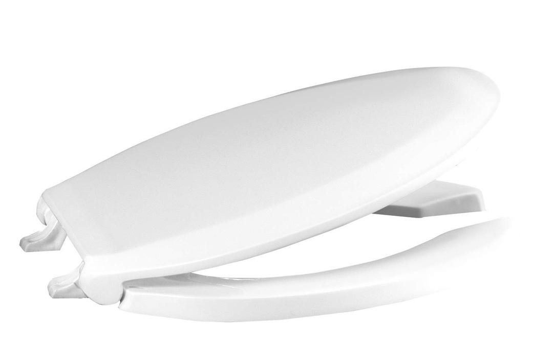 Centoco Elongated Toilet Seat, Open Front with Cover, Heavy Duty Commercial, Stainless Steel Self Sustaining Hinge, Plastic, Made in the USA, 820STSS-001, White