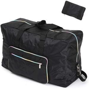 Large Foldable Travel Duffel Bag, Sports Tote Gym Bag For Women with Trolley Sleeve Weekender Overnight Carry On Checked Luggage Bag Hospital Bag Tote Shoulder Handbag Bag (black)