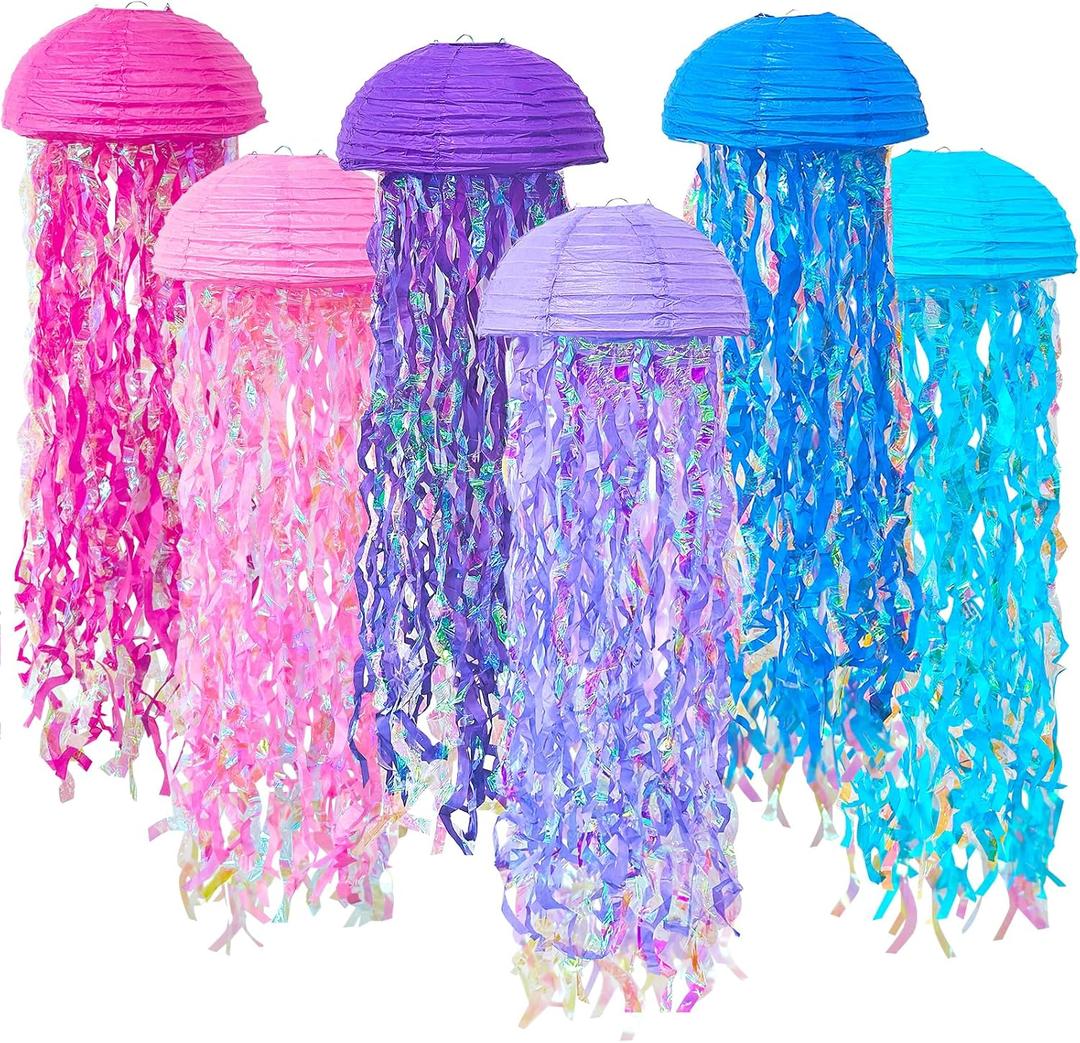 ADLKGG Pink Purple Blue Jellyfish Paper Lanterns, Under The Sea Party Decorations, Hanging Jelly Fish for Mermaid Birthday Ocean Themed Party Decorations, Baby Shower Classroom Decor, 6PCS