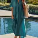 R.Vivimos Womens Summer Cotton Flowy Maxi Dress Short Sleeve V Neck Empire Waist Boho Tiered Ruffle Casual Loose Long Dresses (M)
